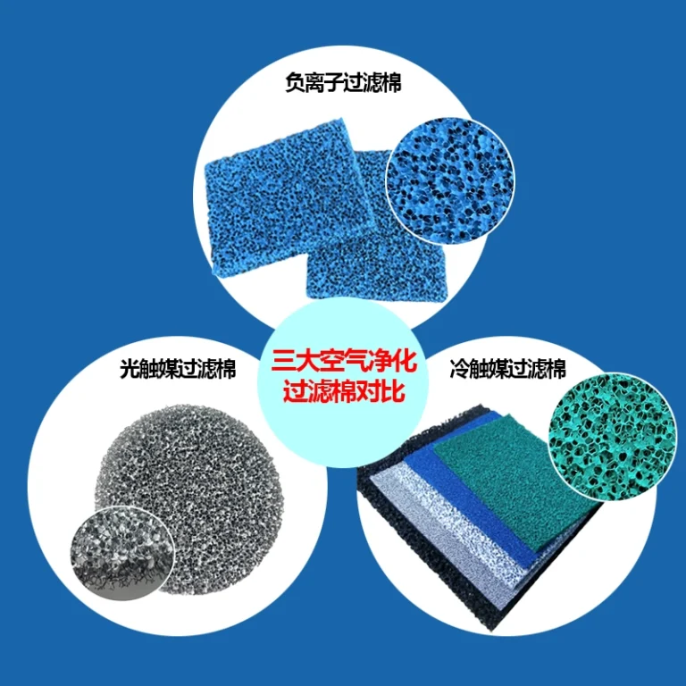 Comparison chart of three air purification filter foam, negative ion filter sponge, photocatalyst filter foam and cold catalyst composite filter sponge for air cleaner