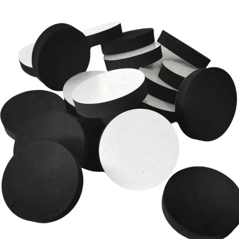 Thickened black round EVA foam discs with white adhesive backing surface, heavy load foam bumpers for large equipment shock isolation