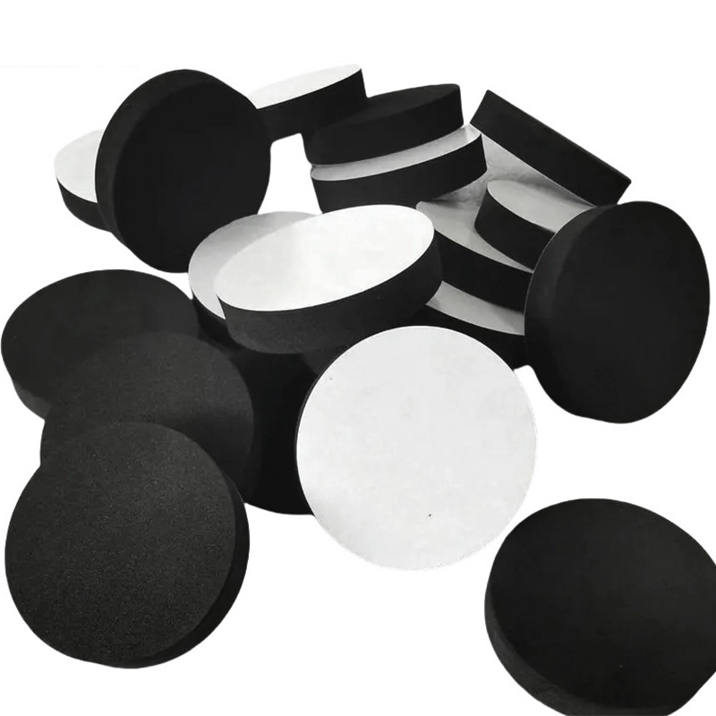 Thickened black round EVA foam discs with white adhesive backing surface, heavy load foam bumpers for large equipment shock isolation