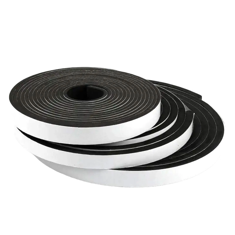 EVA foam strip, layered‑placed black EVA foam strip showing adhesive edge