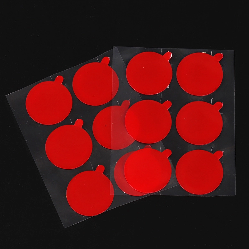 High‑Viscosity Double‑Sided Tape, red round die‑cut adhesive pad