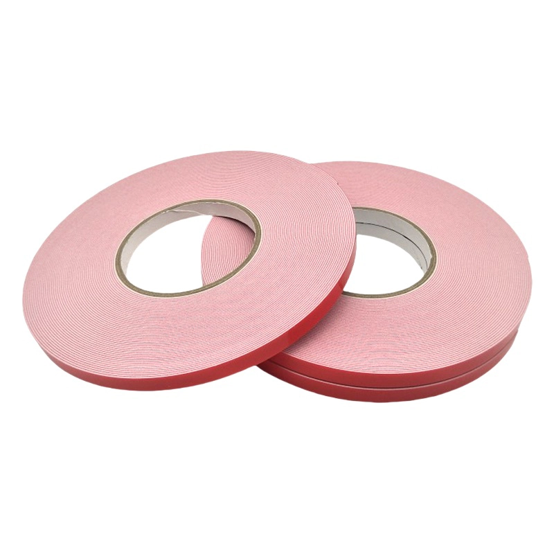 PE Double‑Sided Tape, black PE substrate with red release film, large‑diameter roll sample