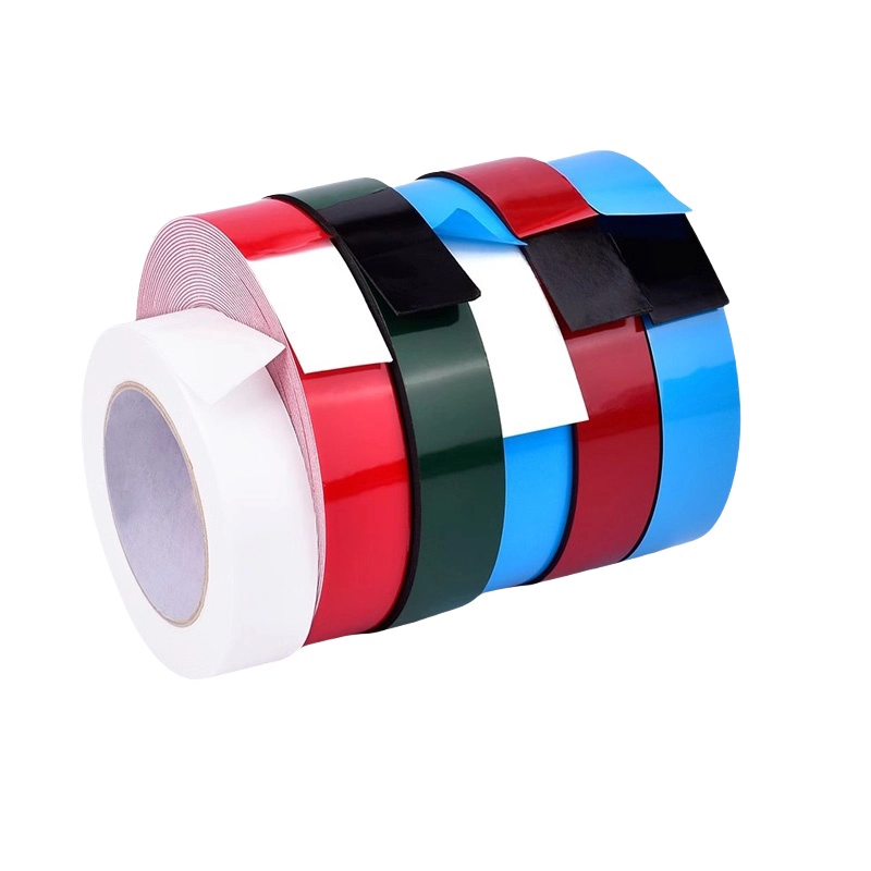 PE Double‑Sided Tape, black‑and‑white PE substrate with multi‑color mixed release film, combined roll sample