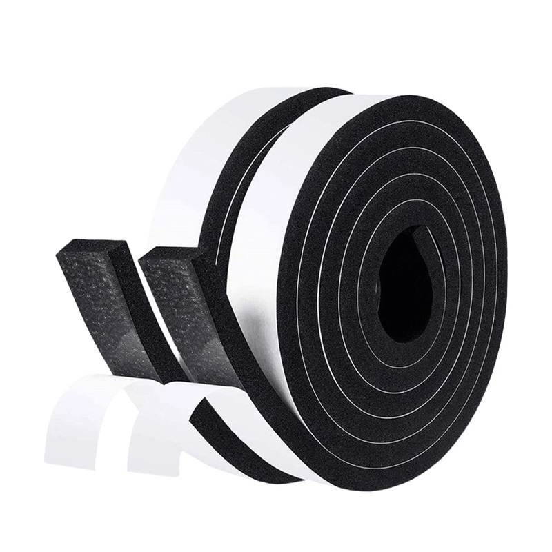 Wide black PU foam strip equipped with white release liner