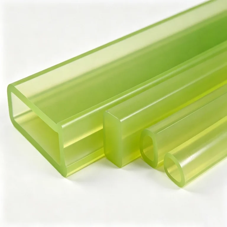 Multiple cross‑section PU polyurethane bars, hollow square, solid square, hollow oval profile product shot