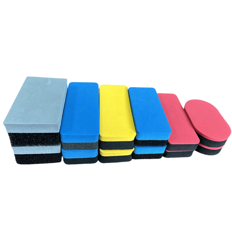 Rubber Sponge Eraser, mixed‑shape multi‑color sponge eraser, gray‑black, blue‑black, yellow‑black, pink‑black