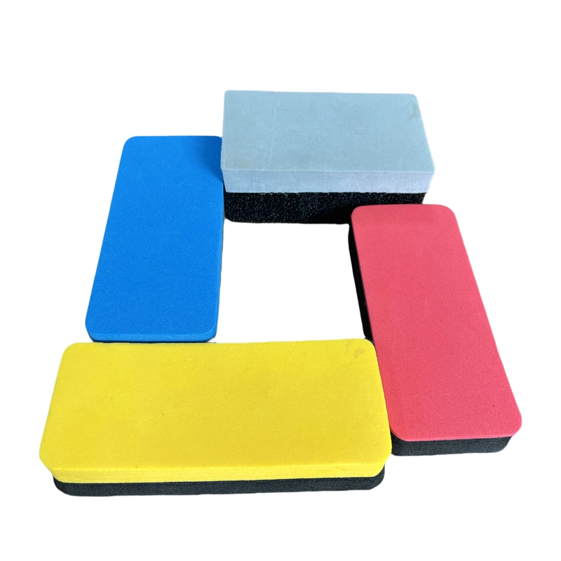 Rubber Sponge Eraser, rectangular multi‑color sponge wiper, gray‑black, blue‑black, yellow‑black, pink‑black