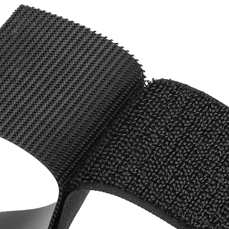 Velcro, black hook‑loop velcro strip sample
