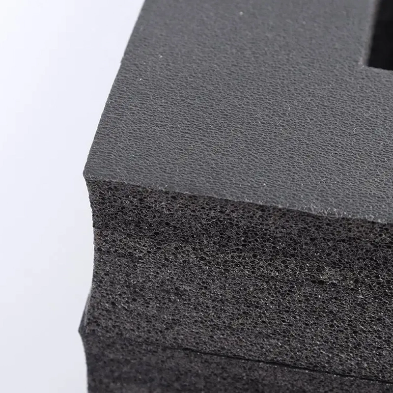XPE foam strip, magnified cross‑section black XPE foam sheet texture view